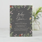 Boho Charcoal Gray Wildflower Baby shower Kaart (Staand voorkant)