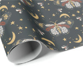 Boho Charcoal Grijs Hemels Moth Patroon Cadeaupapier (Rol Hoek)