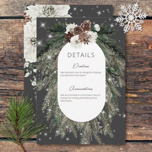 Boho Charcoal Pine Winter Sparkle Details Informatiekaartje