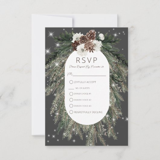 Boho Charcoal Pine Winter Sparkle Drie Diner RSVP Kaartje (Voorkant)
