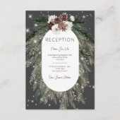 Boho Charcoal Pine Winter Sparkle receptie Informatiekaartje (Voorkant)