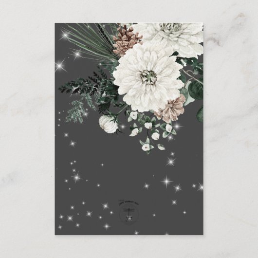 Boho Charcoal Pine Winter Sparkle receptie Informatiekaartje (Achterkant)