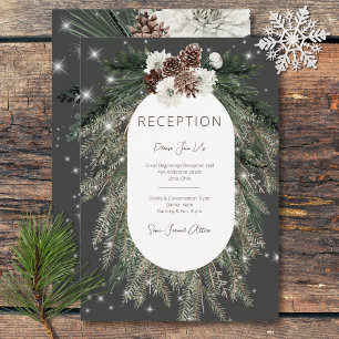 Boho Charcoal Pine Winter Sparkle receptie Informatiekaartje