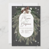 Boho Charcoal Pine Winter Sparkle Wedding Invite Kaart (Voorkant)
