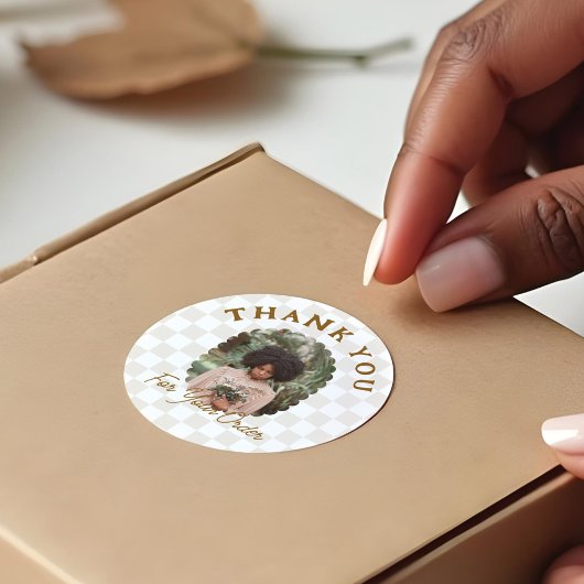 Boho Checkerboard Pattern Bedankt voor uw bestelli Ronde Sticker