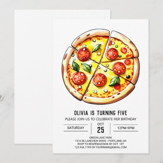 Boho Cheese Pizza Verjaardag Kaart (Voorkant / Achterkant)