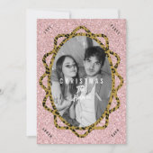 Boho Cheetah & Roos Glitter Ovaal Foto Kerst Feestdagenkaart (Voorkant)