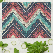 Boho Chevron Pattern | Blauwgroen, Koraal & Crème  Theedoek (Gevouwen)