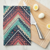 Boho Chevron Pattern | Blauwgroen, Koraal & Crème  Theedoek (Quarter Fold)