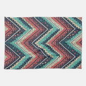 Boho Chevron Pattern | Blauwgroen, Koraal & Crème  Theedoek (Horizontaal)