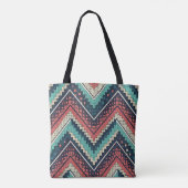 Boho Chevron Pattern | Blauwgroen, Koraal & Crème Tote Bag (Achterkant)