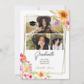 Boho Chic 3 Foto Waterverf Floral Afstuderen Aankondiging (Voorkant)