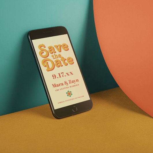 Boho Chic 70's Retro Save the Date Aankondiging