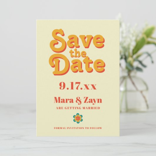 Boho Chic 70's Retro Save the Date Aankondiging (Staand voorkant)