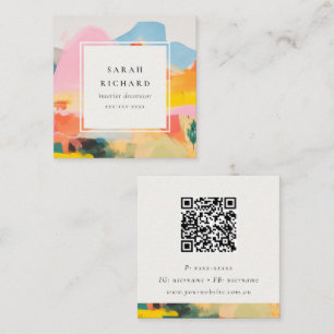 Boho Chic Abstract Berglandschap QR Code Vierkante Visitekaartje