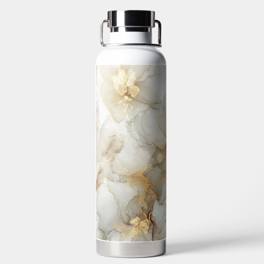 Boho Chic Abstract Goud Waterverf Marmer Waterfles (Achterkant)