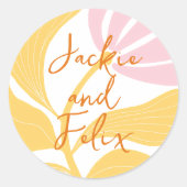 Boho Chic Abstract Kleurrijk Modern Bloem Bruiloft Ronde Sticker (Voorkant)