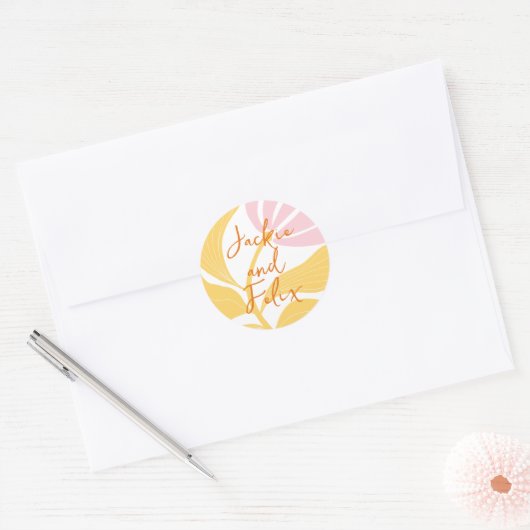 Boho Chic Abstract Kleurrijke Moderne Bloemenbruil Ronde Sticker (Envelop)