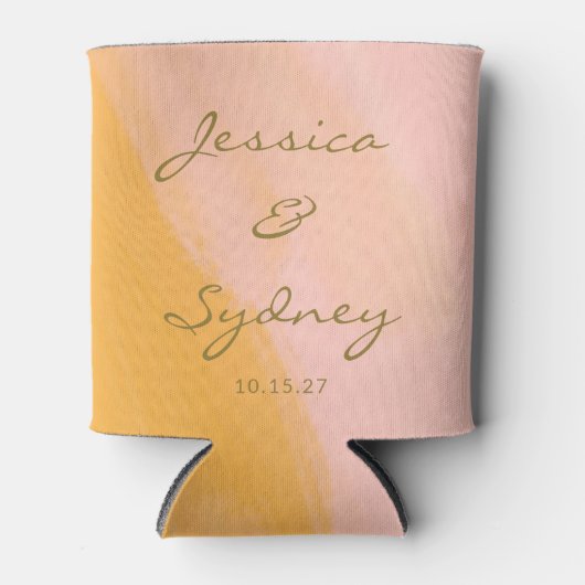 Boho Chic Abstract Waterverf roze geel bruiloft Blikjeskoeler (Voorkant)