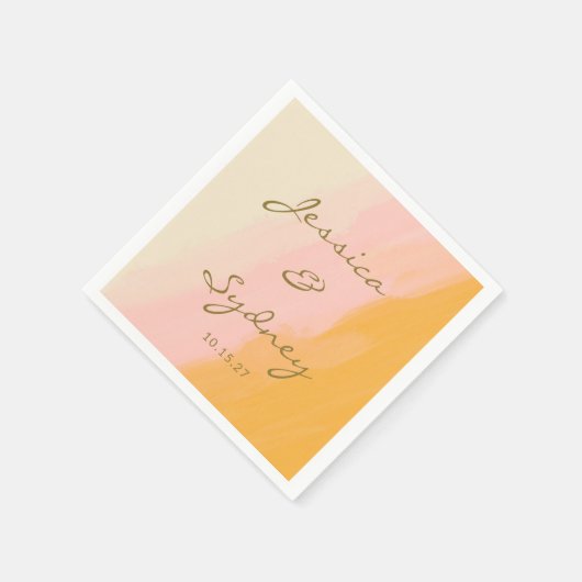 Boho Chic Abstract Waterverf roze geel bruiloft Servet (Hoek)