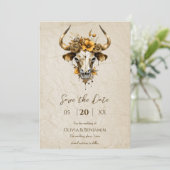 Boho Chic Aquarel Bloemenschedel Bruiloft Save The Date (Staand voorkant)