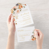 Boho Chic Autumn Gold leves Floral Wedding All In One Uitnodiging (Afscheurbaar)