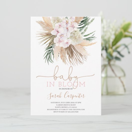Boho Chic Baby in bloei douche meisje uitnodiging (Staand voorkant)