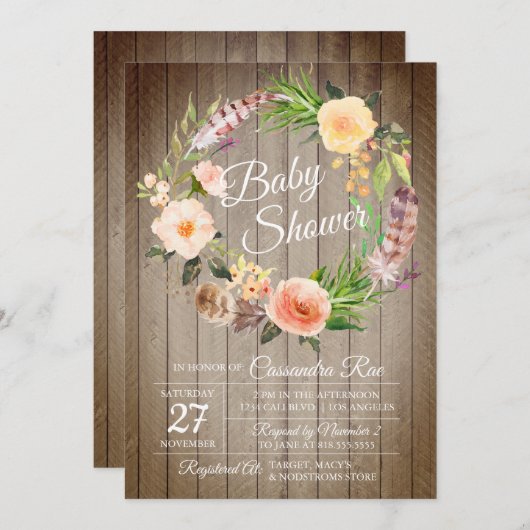 Boho Chic Baby shower Invitation Kaart (Voorkant / Achterkant)