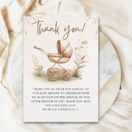 Boho Chic Baby Stroller Neutral Baby Shower Bedankkaart