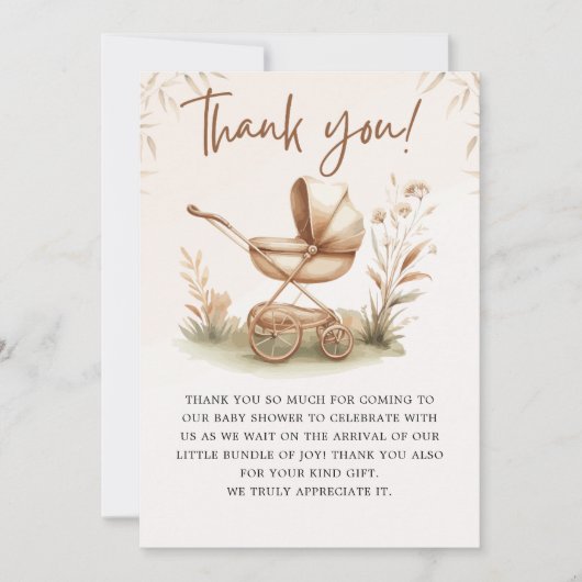 Boho Chic Baby Stroller Neutral Baby Shower Bedankkaart (Voorkant)