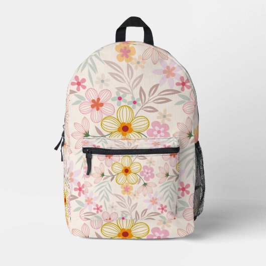 Boho chic backpack, Floral print backpack Bedrukte Rugzak (Voorkant)