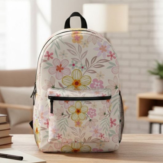 Boho chic backpack, Floral print backpack Bedrukte Rugzak