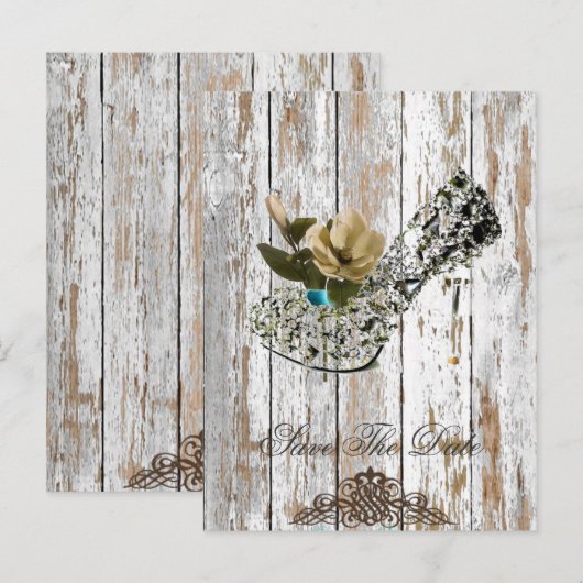 boho chic barn wood rustige country bruiloft aankondigingskaart (Voorkant / Achterkant)