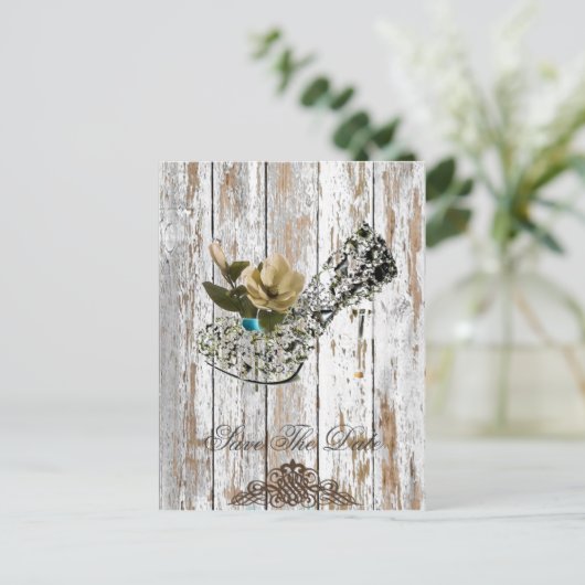 boho chic barn wood rustige country bruiloft aankondigingskaart (Staand voorkant)