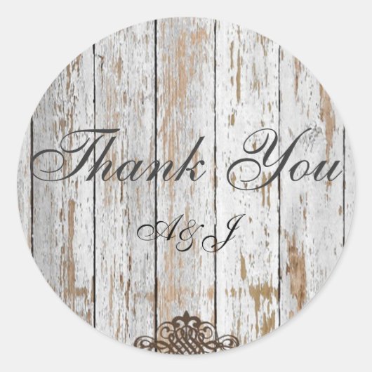 boho chic barn wood rustige country bruiloft ronde sticker (Voorkant)