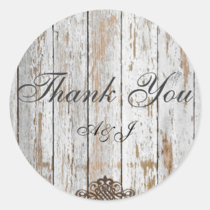 boho chic barn wood rustige country bruiloft ronde sticker