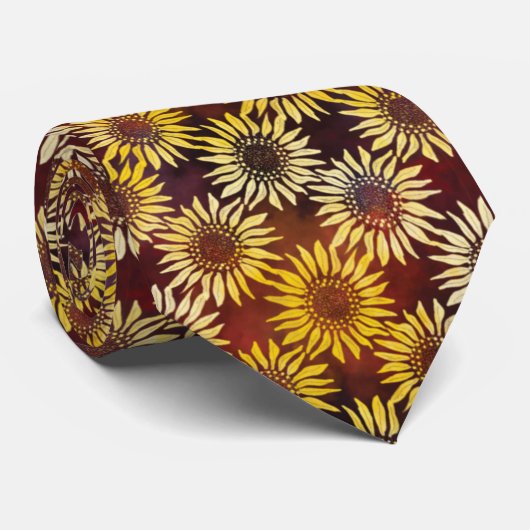 Boho-Chic Batik Sunflower Design Stropdas (Opgerold)