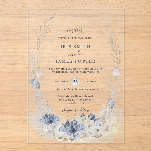 Boho Chic Beach Bestemming Hampton Wedding Acryl Uitnodigingen (Voorkant)