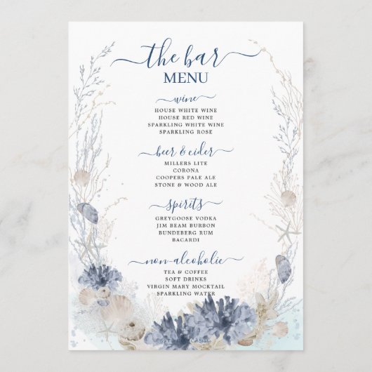 Boho Chic Beach Bestemming Hampton Wedding Menu (Achterkant)