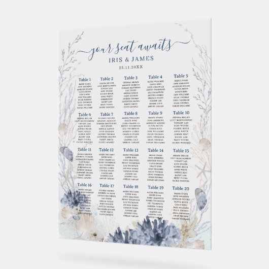 Boho Chic Beach Coastal Wedding Zitting Grafiek Acryl Bord (Hoek)