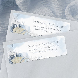 Boho Chic Beach Coral Blue Wedding Return Address Etiket