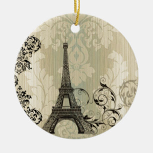 Boho Chic beige Damask Paris Eiffel Tower Keramisch Ornament