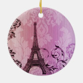 Boho Chic beige Damask Paris Eiffel Tower Keramisch Ornament (Achterkant)