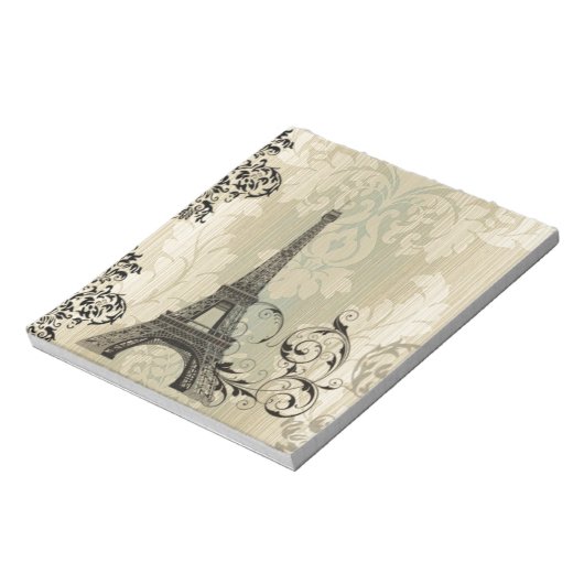 Boho Chic beige Damask Paris Eiffel Tower Notitieblok (Linkerzijde)