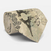 Boho Chic beige Damask Paris Eiffel Tower Stropdas (Opgerold)