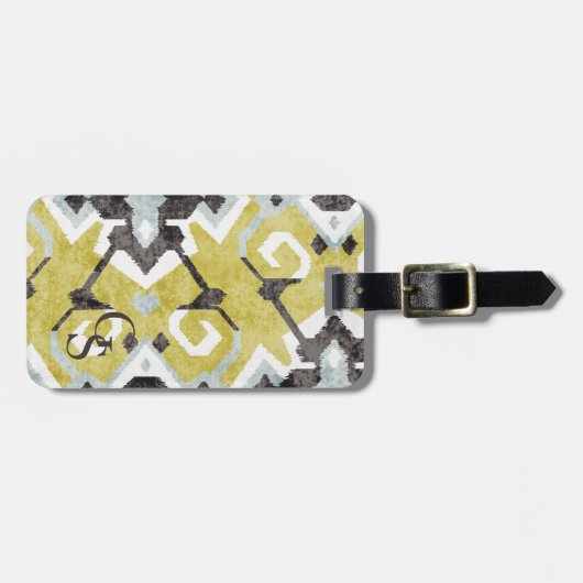 Boho chic black and yellow ikat tribal patroon bagagelabel (Voorkant horizontaal)