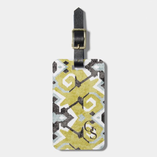Boho chic black and yellow ikat tribal patroon bagagelabel (Voorkant verticaal)