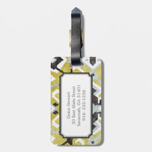 Boho chic black and yellow ikat tribal patroon bagagelabel (Achterkant verticaal)