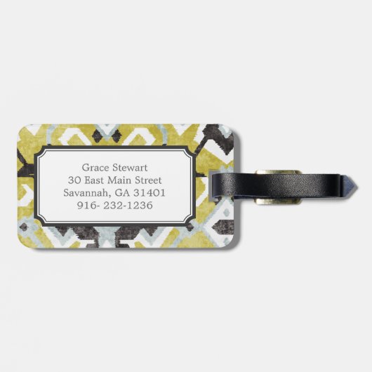Boho chic black and yellow ikat tribal patroon bagagelabel (Achterkant horizontaal)