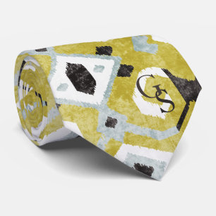 Boho chic black and yellow ikat tribal patroon stropdas